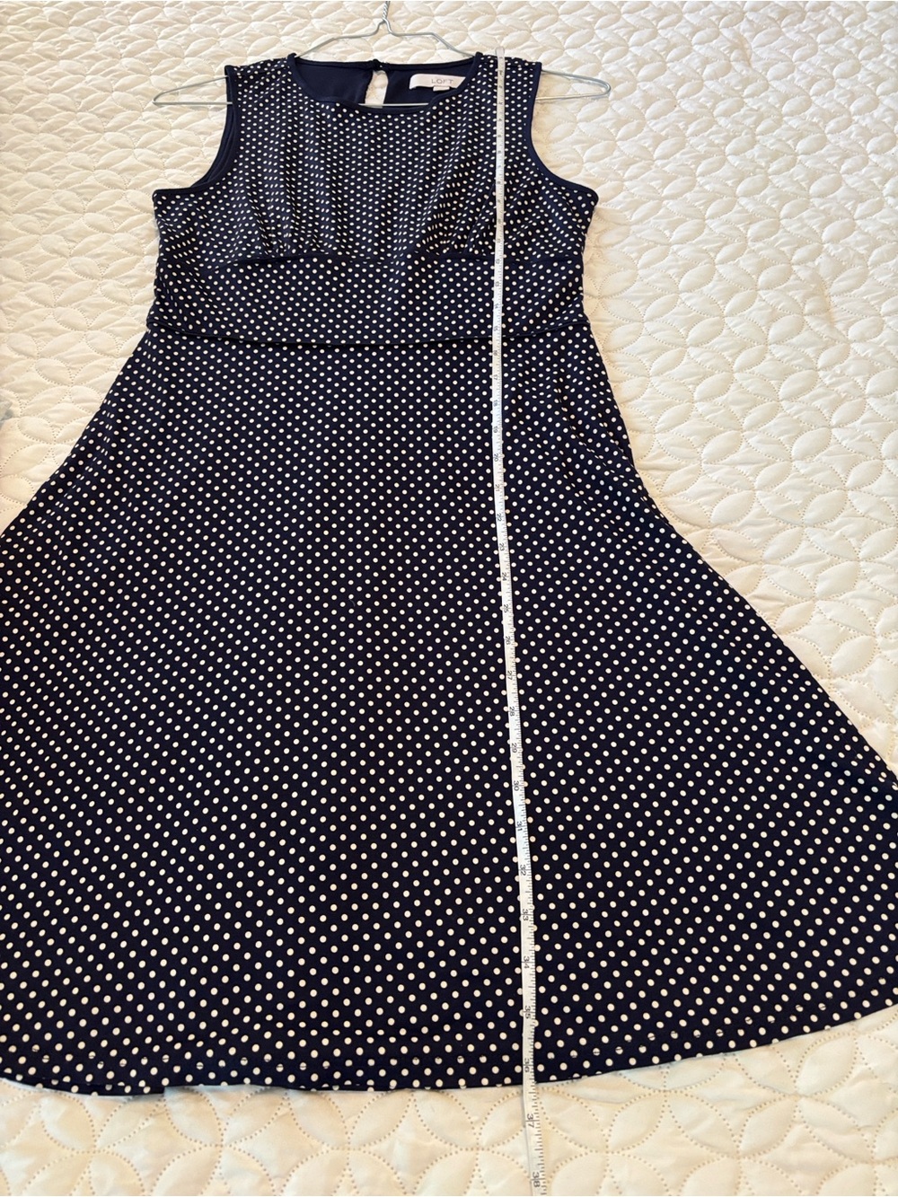 Loft Sleeveless Navy Polka Dot A-Line waisted Dress sz MP - Picture 6 of 7